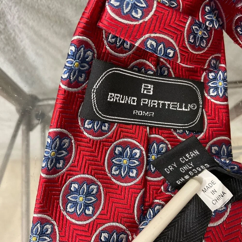Bruno Piattelli Tie Men's Geometric Floral Handmade  Silk Necktie 60” Foulard
